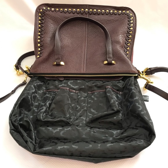 NWOT OR YANY Burgundy Large Leather Studded Satchel - Picture 7 of 12